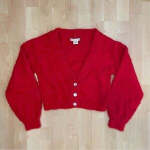 Sincerely Jules | Red V-neck fuzzy Cropped Cardigan